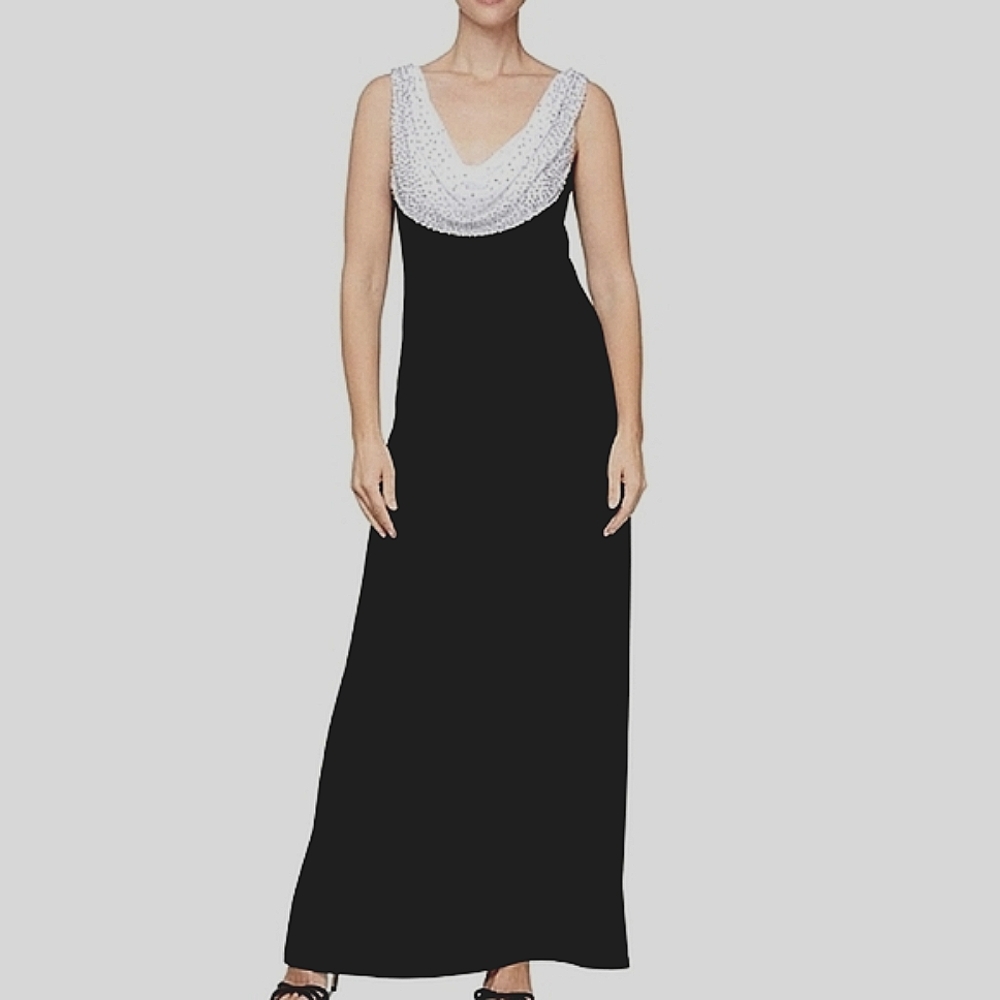 NWT Alex & Eve Evenings Jeweled Cowl Neckline Formal Dress Gown Formal Party 10